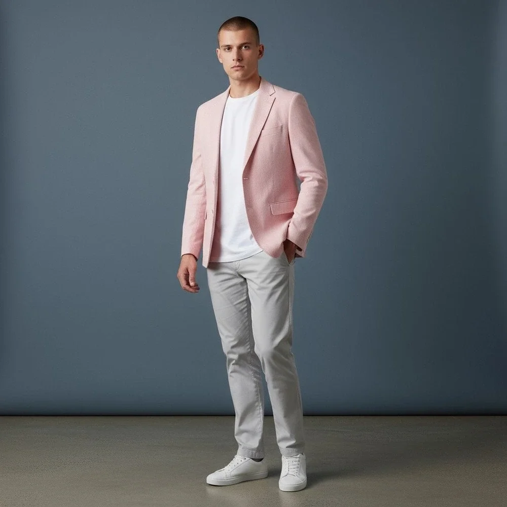 Tommy Hilfiger Modern Fit Flex Blazer Men 40L Pink Preppy 90s Formal Coastal NWT